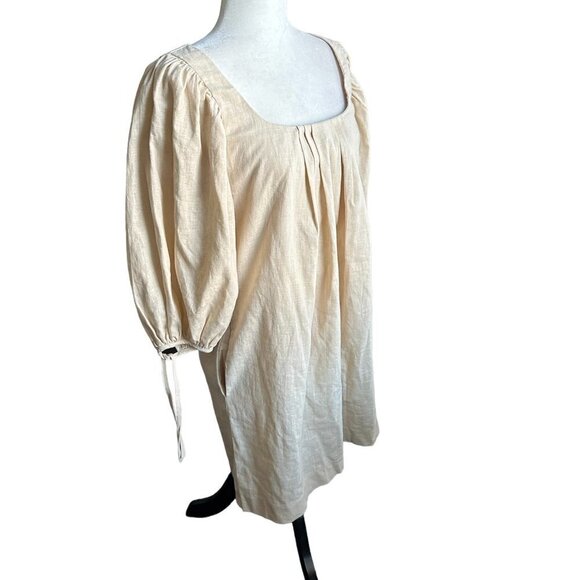 REVOLVE LPA Peasant Style Puffy Sleeve Ecru Cotton Linen Dress US S - Picture 3 of 10